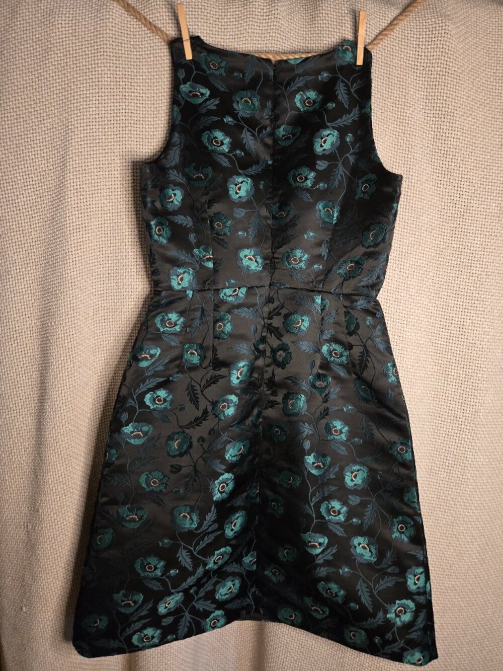 J.Crew Cocktail Dress Teal/Green Poppy on Black Size 4 - Picture 2 of 8